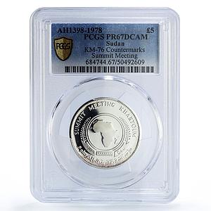 Sudan 5 pounds Khartum Summit Meeting Countermarks PR67 PCGS silver coin 1978