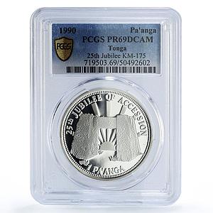 Tonga 1 paanga King Tupou IV Accession 25th Jubilee PR69 PCGS silver coin 1990