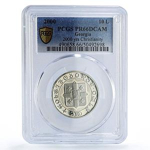 Georgia 10 lari Christianity Anniversary Religion PR66 PCGS silver coin 2000
