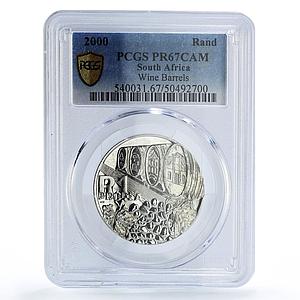 South Africa 1 rand Wine Industry Production Barrels PR67 PCGS silver coin 2000