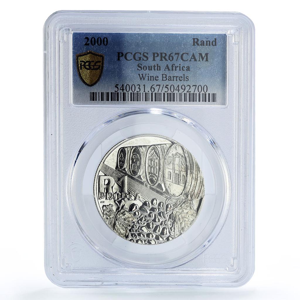 South Africa 1 rand Wine Industry Production Barrels PR67 PCGS silver coin 2000