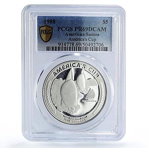 American Samoa 5 dollars America Cup Yachting Ship PR69 PCGS silver coin 1988