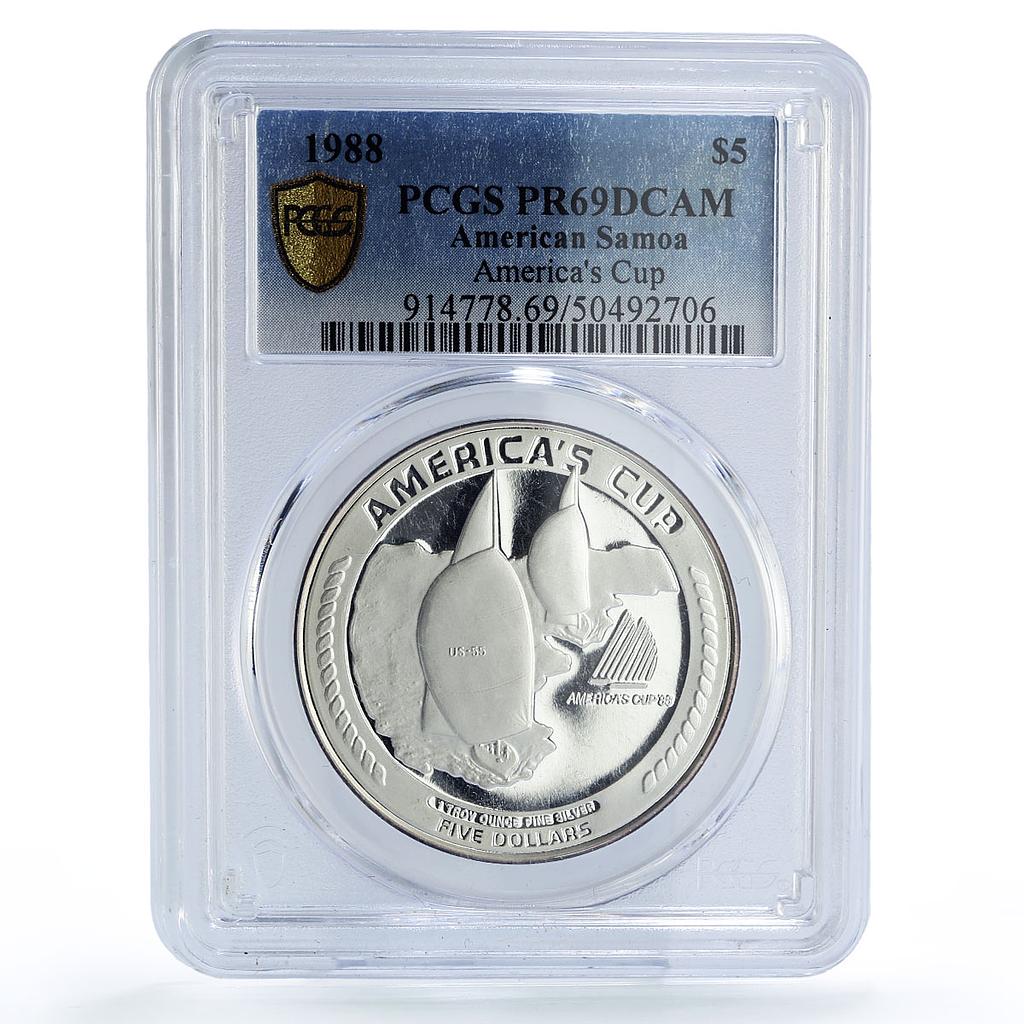 American Samoa 5 dollars America Cup Yachting Ship PR69 PCGS silver coin 1988