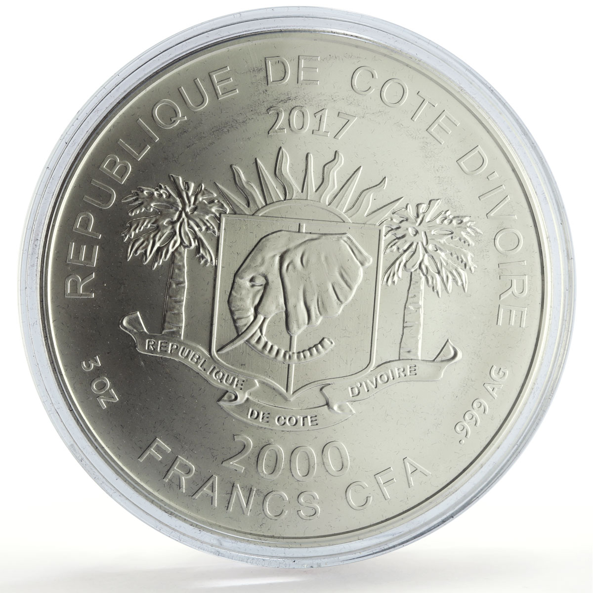Ivory Coast 2000 francs Night Hunters Owl Bird Fauna Matte 3 oz silver coin 2017
