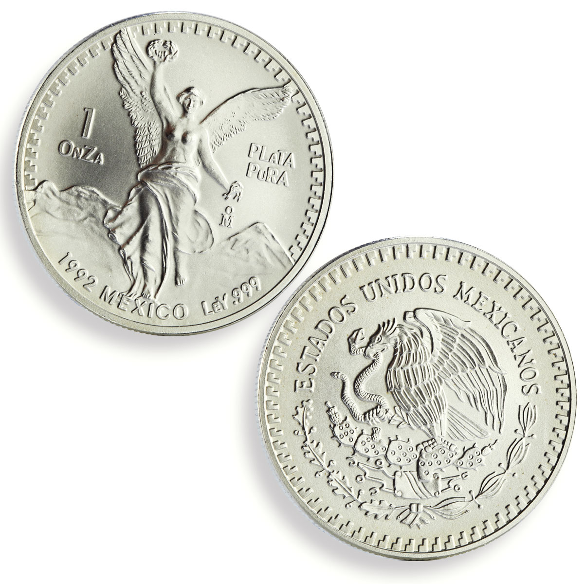Mexico 1, 1/2, 1/4 onza Set Libertad Angel of Independence silver coins 1992