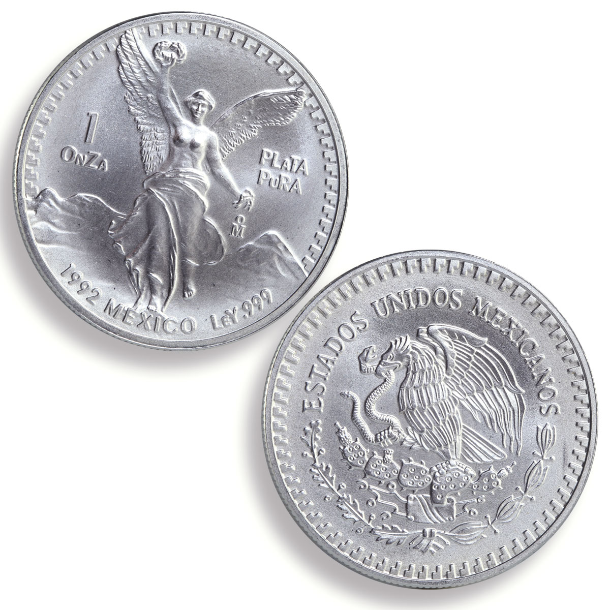 Mexico 1, 1/2, 1/4 onza Set Libertad Angel of Independence silver coins 1992