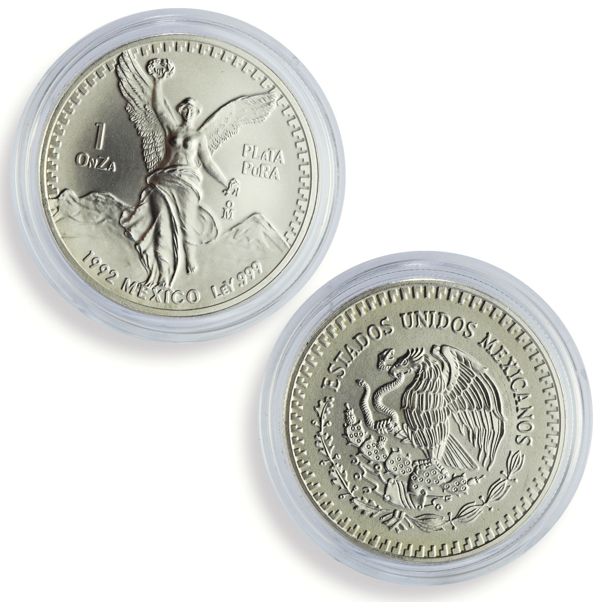 Mexico 1, 1/2, 1/4 onza Set Libertad Angel of Independence silver coins 1992