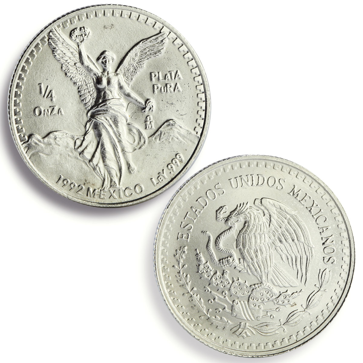Mexico 1, 1/2, 1/4 onza Set Libertad Angel of Independence silver coins 1992