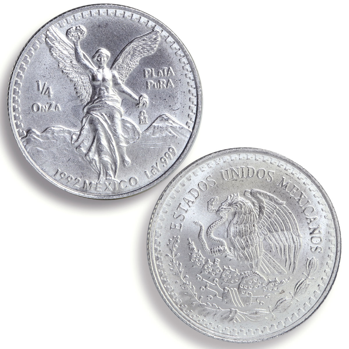 Mexico 1, 1/2, 1/4 onza Set Libertad Angel of Independence silver coins 1992