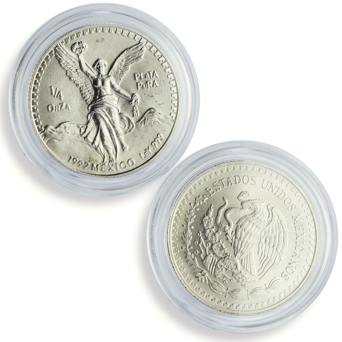 Mexico 1, 1/2, 1/4 onza Set Libertad Angel of Independence silver coins 1992