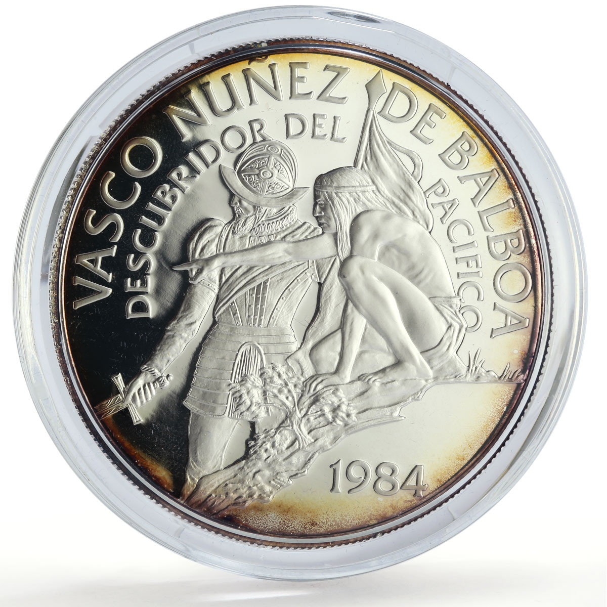 Panama 20 balboas Conquistador Vasco Nunez de Balboa proof silver coin 1984