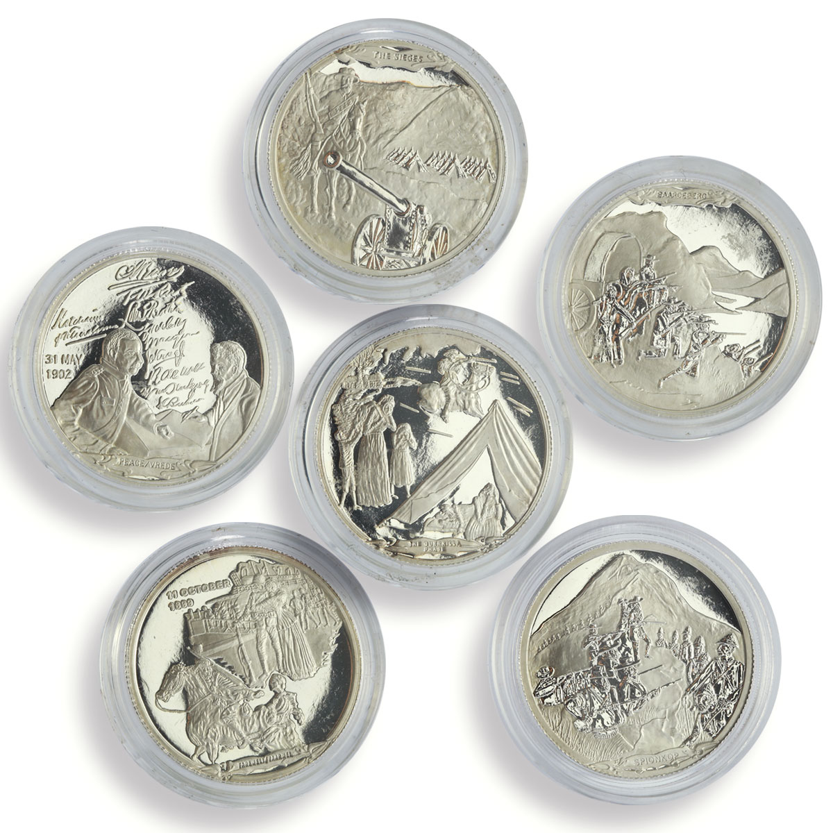 South Africa x 6 Set Anglo-Boer War Military proof silver medals coins 1999