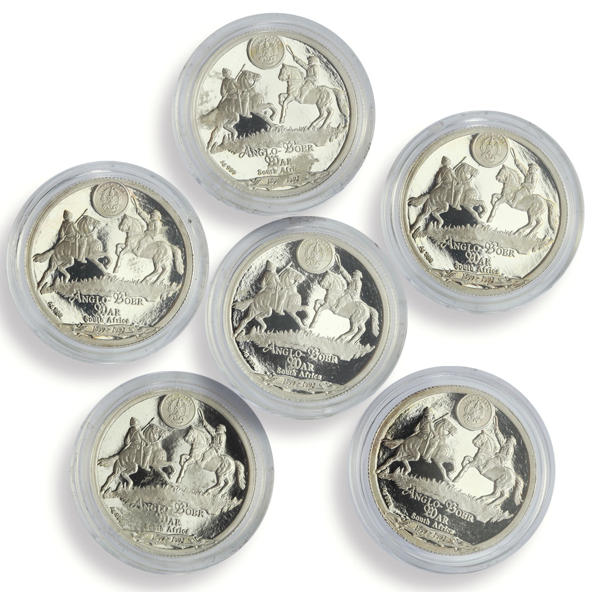 South Africa x 6 Set Anglo-Boer War Military proof silver medals coins 1999