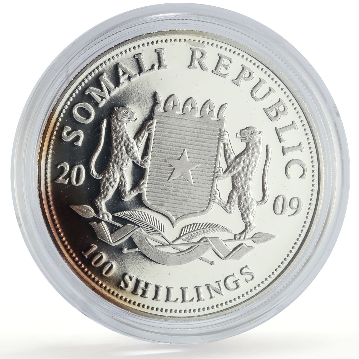 Somalia 100 shillings African Wildlife Elephant Fauna Gilt silver coin 2009