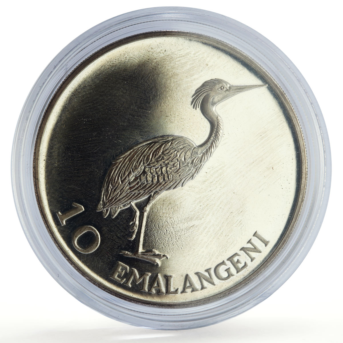 Swaziland 10 emalangeni Sobhuza II 75th Anniversary Heron Bird silver coin 1975