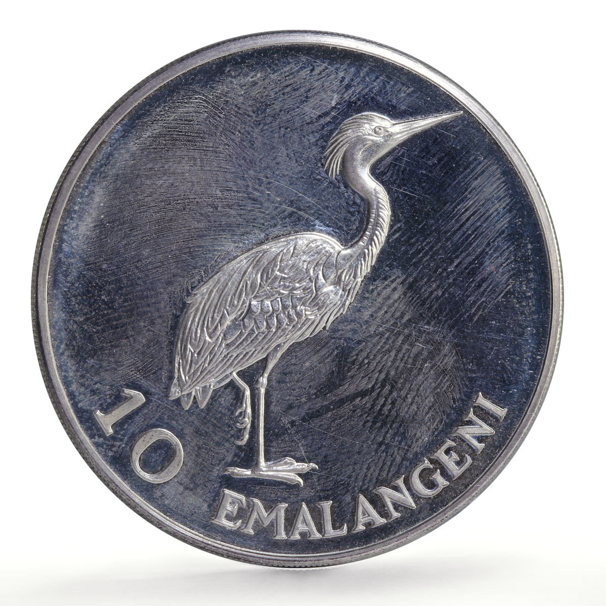 Swaziland 10 emalangeni Sobhuza II 75th Anniversary Heron Bird silver coin 1975
