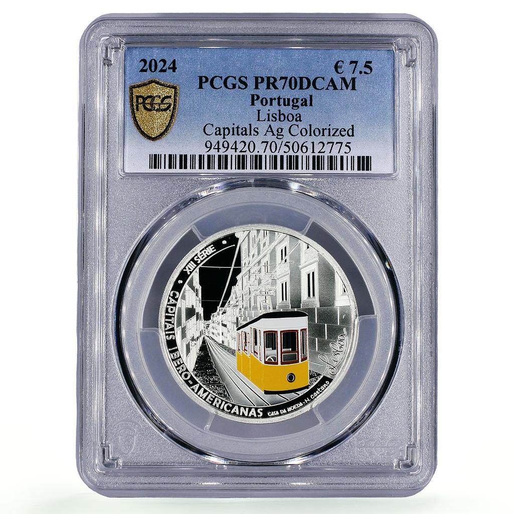 Portugal 7,5 euro Ibero-American Capital Lisbon Tram PR70 PCGS silver coin 2024