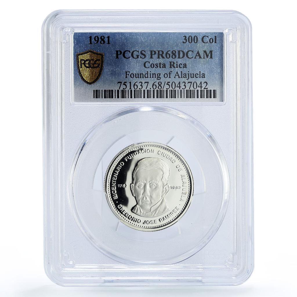 Costa Rica 300 colones Alajuela Founding Jose Ramirez PR68 PCGS silver coin 1981