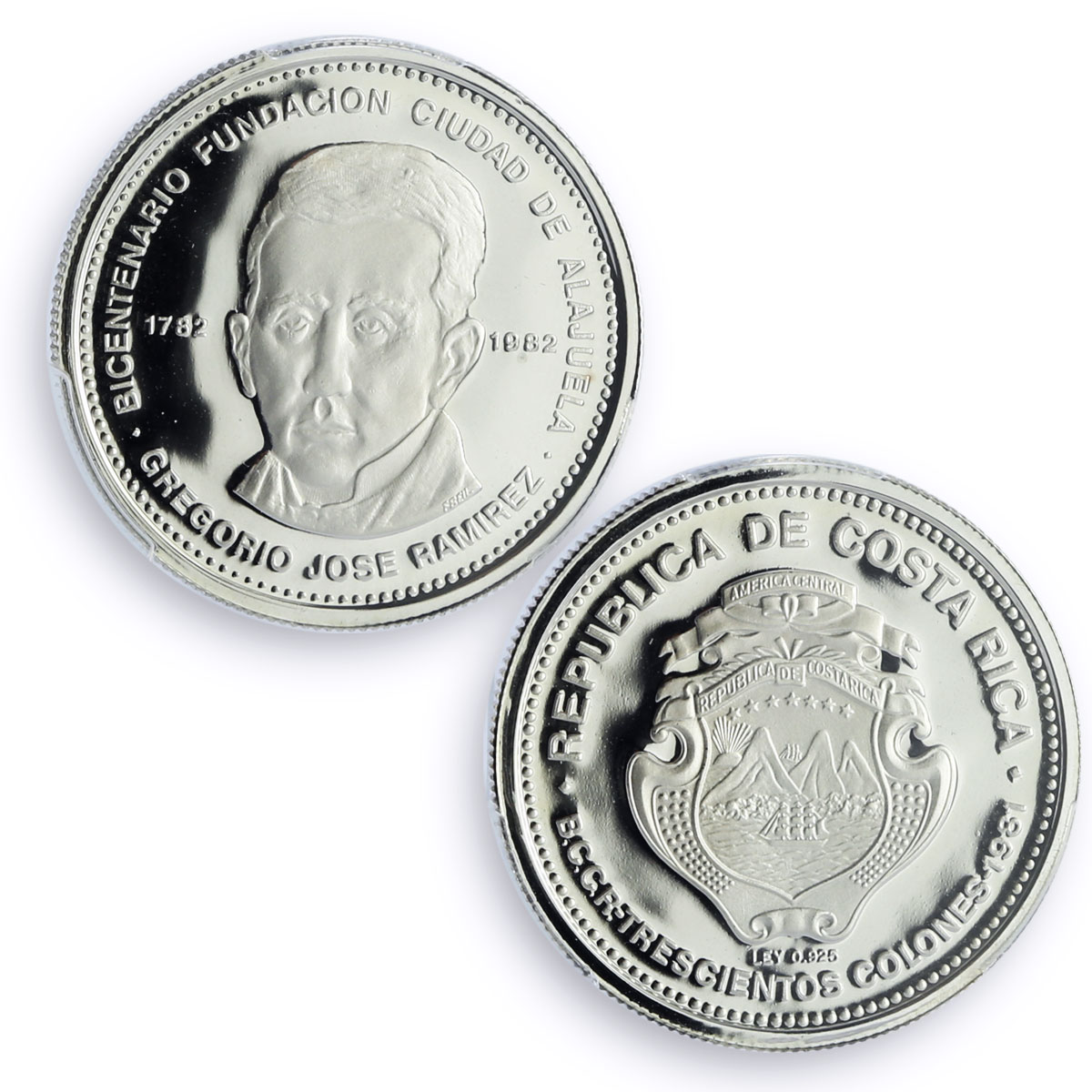 Costa Rica 300 colones Alajuela Founding Jose Ramirez PR68 PCGS silver coin 1981