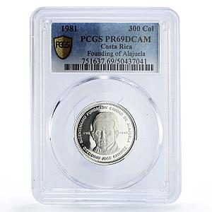 Costa Rica 300 colones Alajuela Founding Jose Ramirez PR69 PCGS silver coin 1981