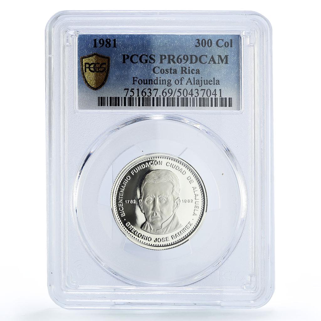 Costa Rica 300 colones Alajuela Founding Jose Ramirez PR69 PCGS silver coin 1981