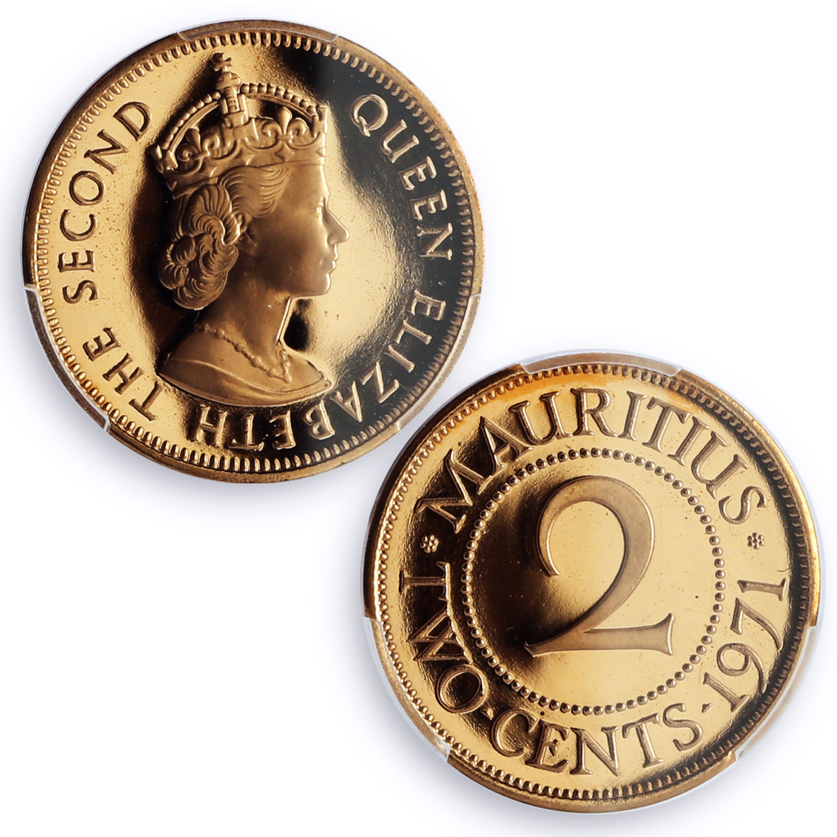 Mauritius 2 cents Rupublic Coinage Queen Elizabeth PR69 PCGS bronze coin 1971