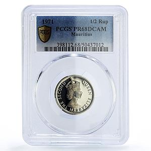 Mauritius 1/2 rupee Republic Coinage Queen Elizabeth PR68 PCGS CuNi coin 1971