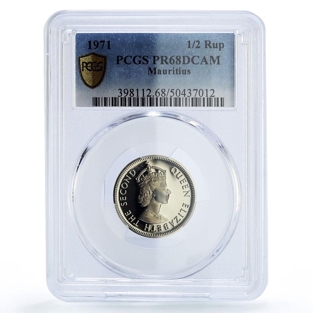 Mauritius 1/2 rupee Republic Coinage Queen Elizabeth PR68 PCGS CuNi coin 1971
