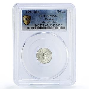 Mexico 1/20 onza Libertad Angel of Independence MS67 PCGS silver coin 1991