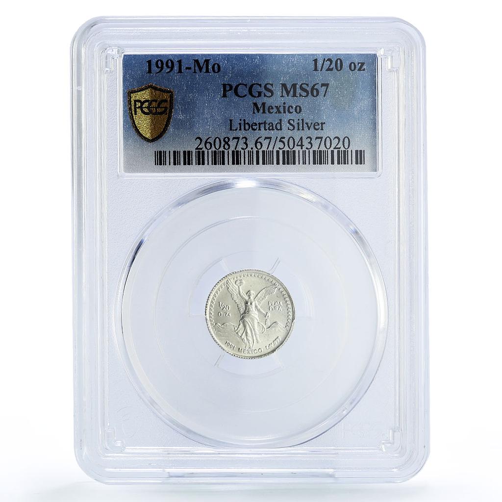 Mexico 1/20 onza Libertad Angel of Independence MS67 PCGS silver coin 1991