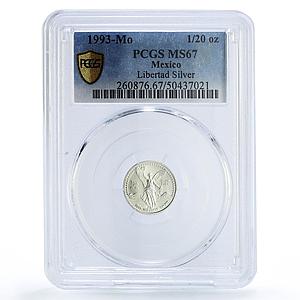 Mexico 1/20 onza Libertad Angel of Independence MS67 PCGS silver coin 1993