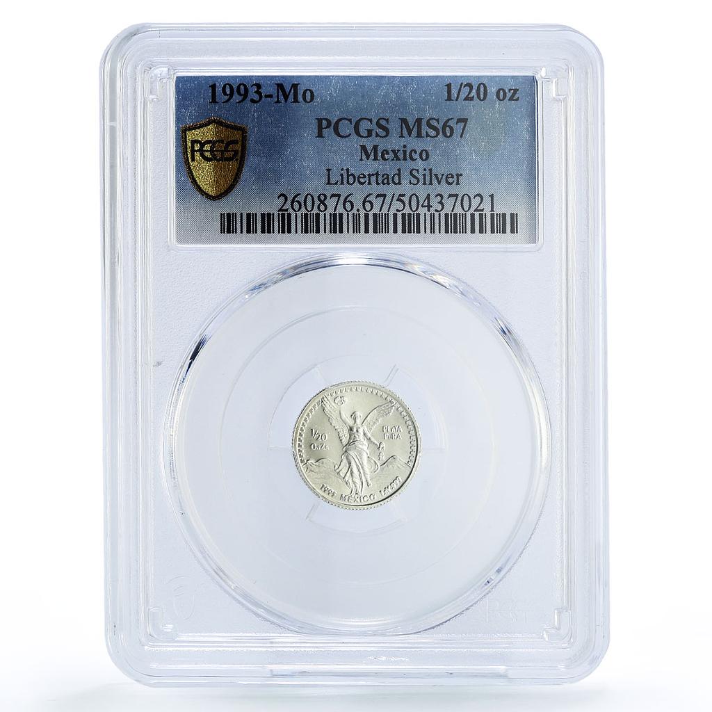 Mexico 1/20 onza Libertad Angel of Independence MS67 PCGS silver coin 1993