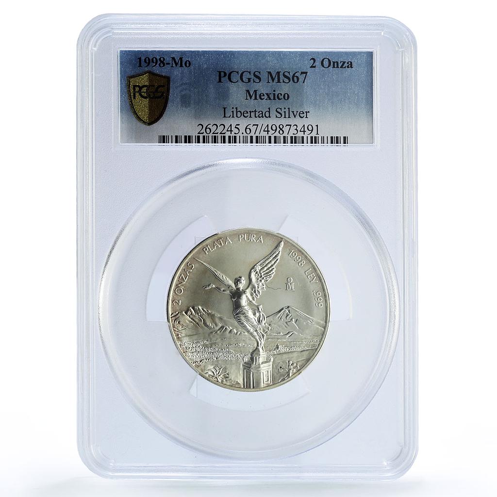Mexico 2 onzas Libertad Angel of Independence MS67 PCGS silver coin 1998