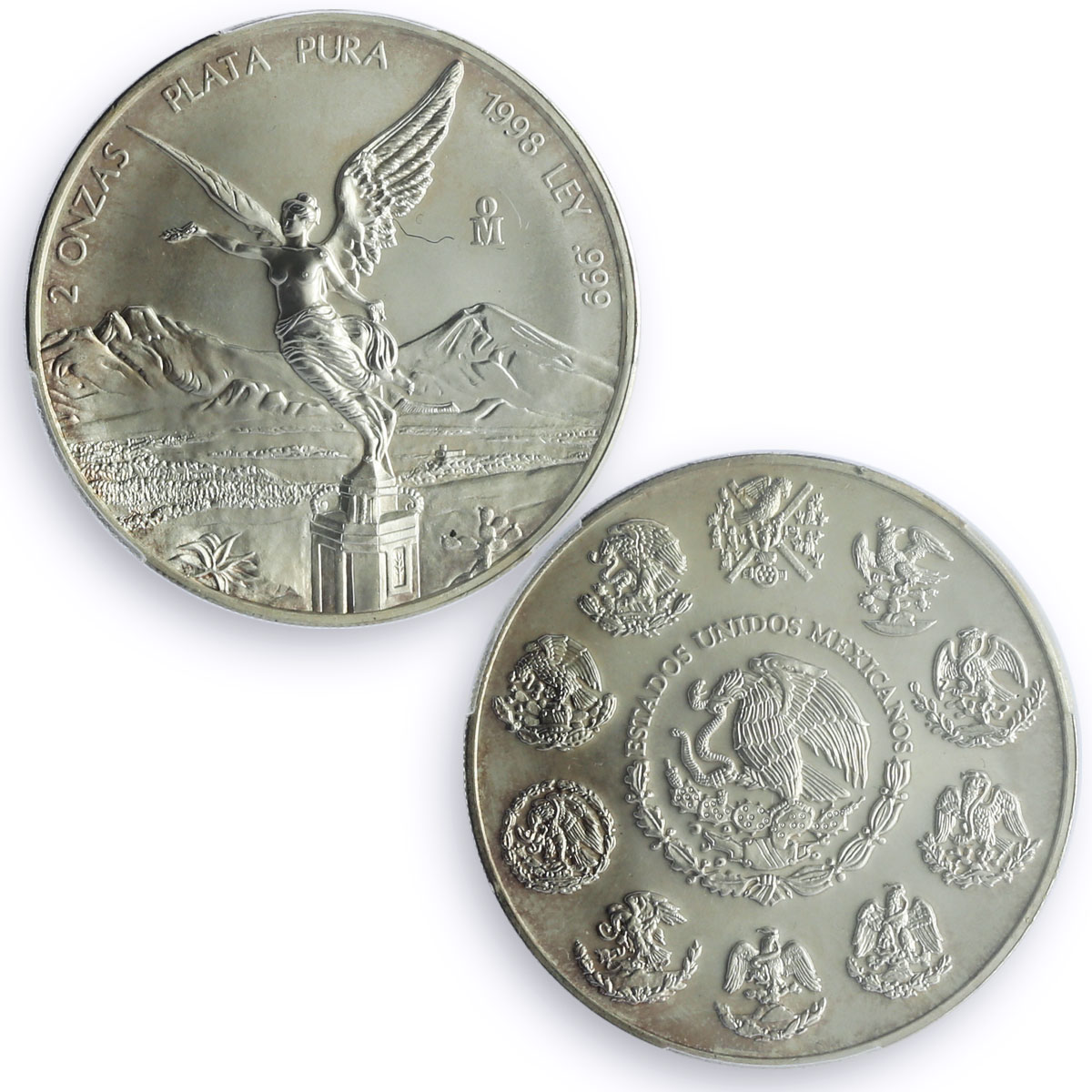 Mexico 2 onzas Libertad Angel of Independence MS67 PCGS silver coin 1998