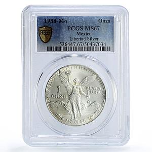 Mexico 1 onza Libertad Angel of Independence MS67 PCGS silver coin 1988