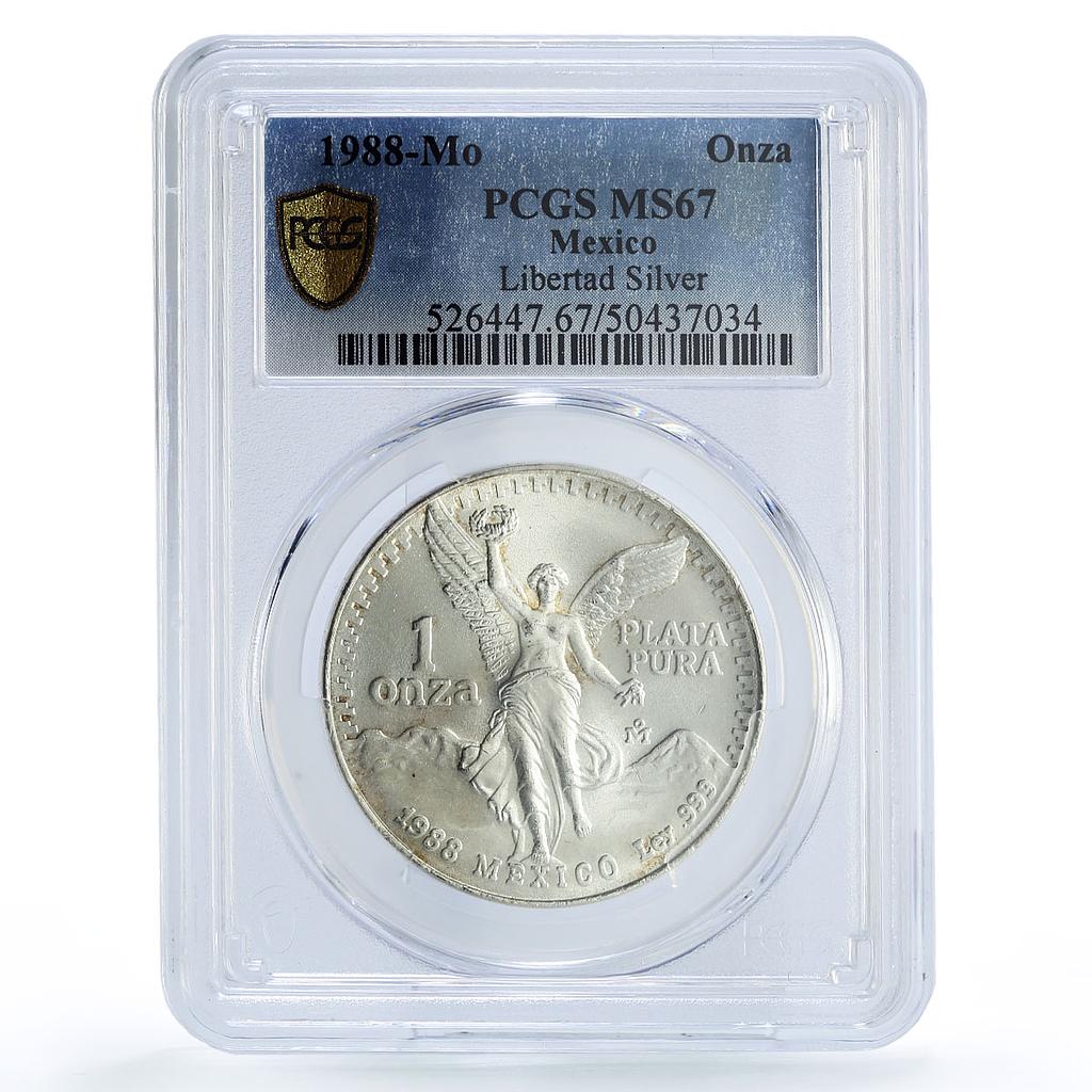Mexico 1 onza Libertad Angel of Independence MS67 PCGS silver coin 1988