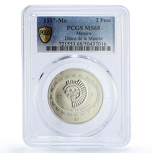 Mexico 2 pesos Precolombina Disco Muerte Death Disc MS68 PCGS silver coin 1997