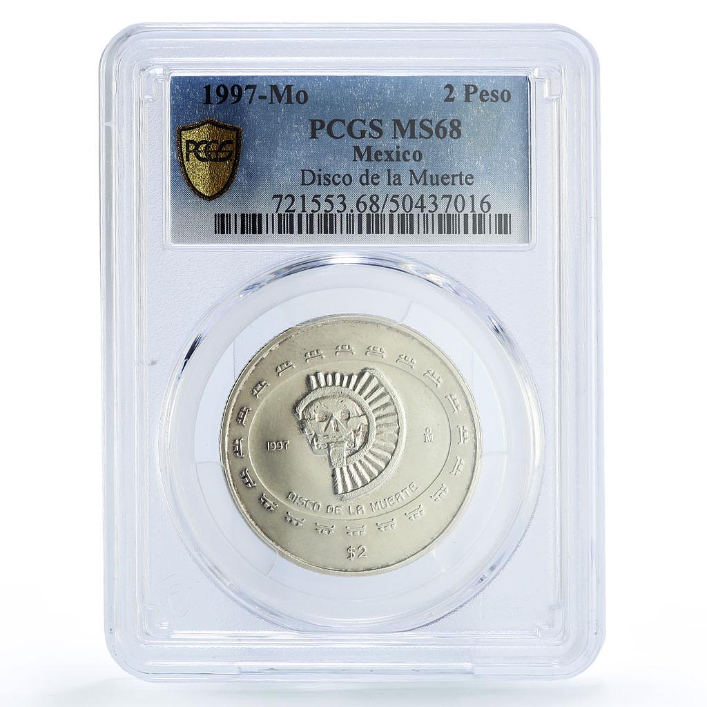 Mexico 2 pesos Precolombina Disco Muerte Death Disc MS68 PCGS silver coin 1997