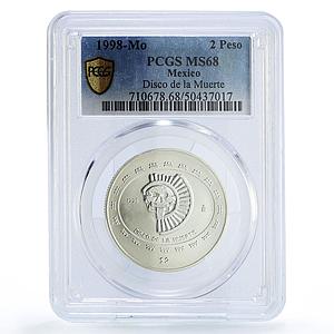 Mexico 2 pesos Precolombina Disco Muerte Death Disc MS68 PCGS silver coin 1998