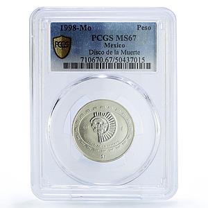 Mexico 1 peso Precolombina Disco Muerte Death Disc MS67 PCGS silver coin 1998