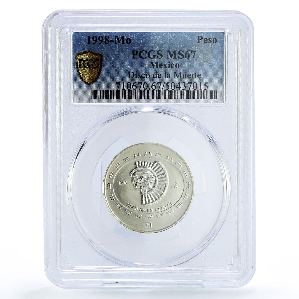 Mexico 1 peso Precolombina Disco Muerte Death Disc MS67 PCGS silver coin 1998