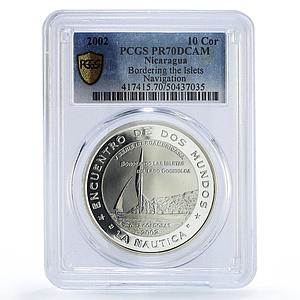 Nicaragua 10 cordobas Ibero-American Bordering Islets Ship PR70 PCGS coin 2002