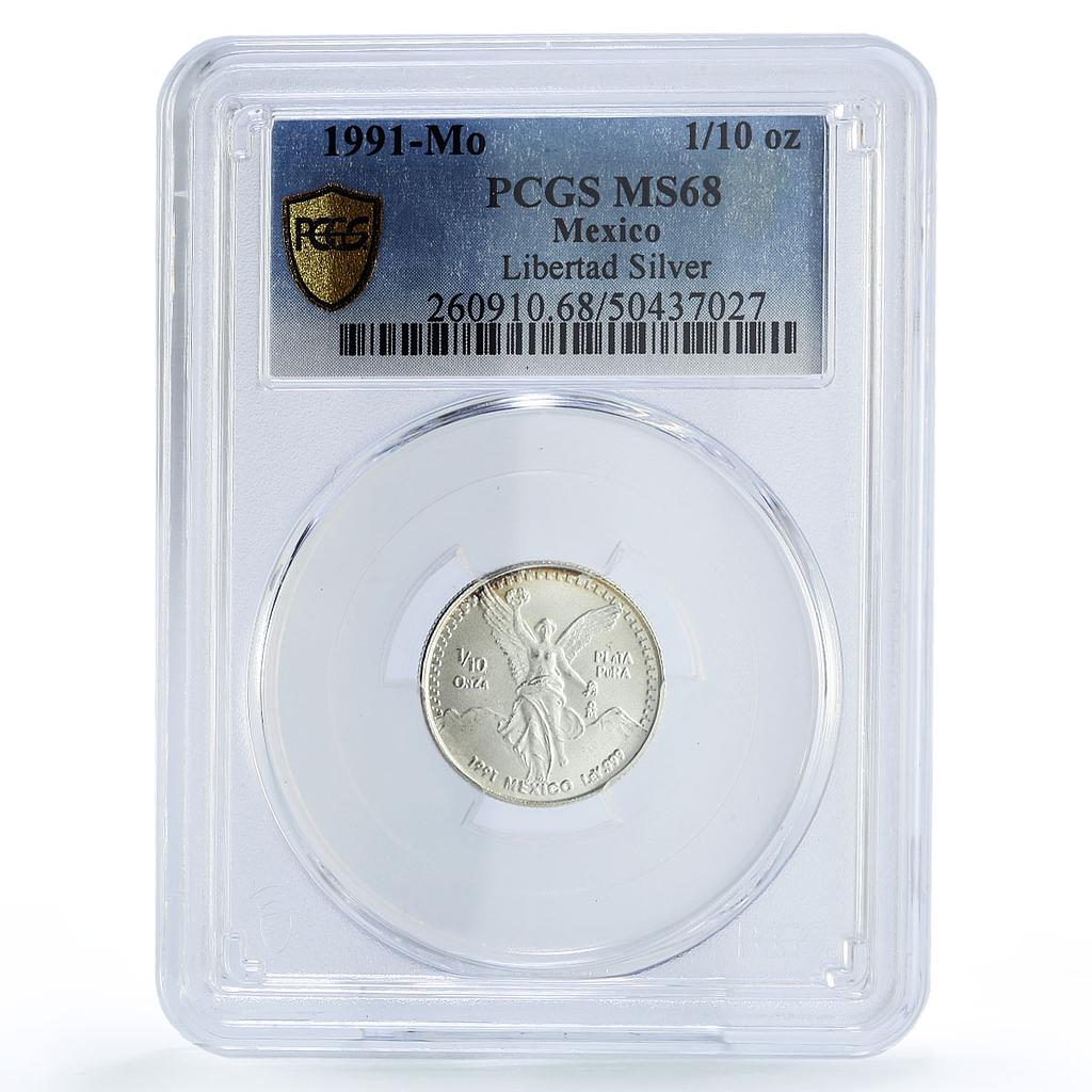 Mexico 1/10 onza Libertad Angel of Independence MS68 PCGS silver coin 1991 Mexico 1/10 onza Libertad Angel of Independence MS68 PCGS silver coin 1991