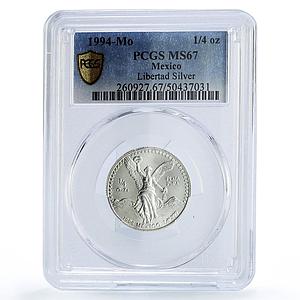 Mexico 1/4 onza Libertad Angel of Independence MS67 PCGS silver coin 1994