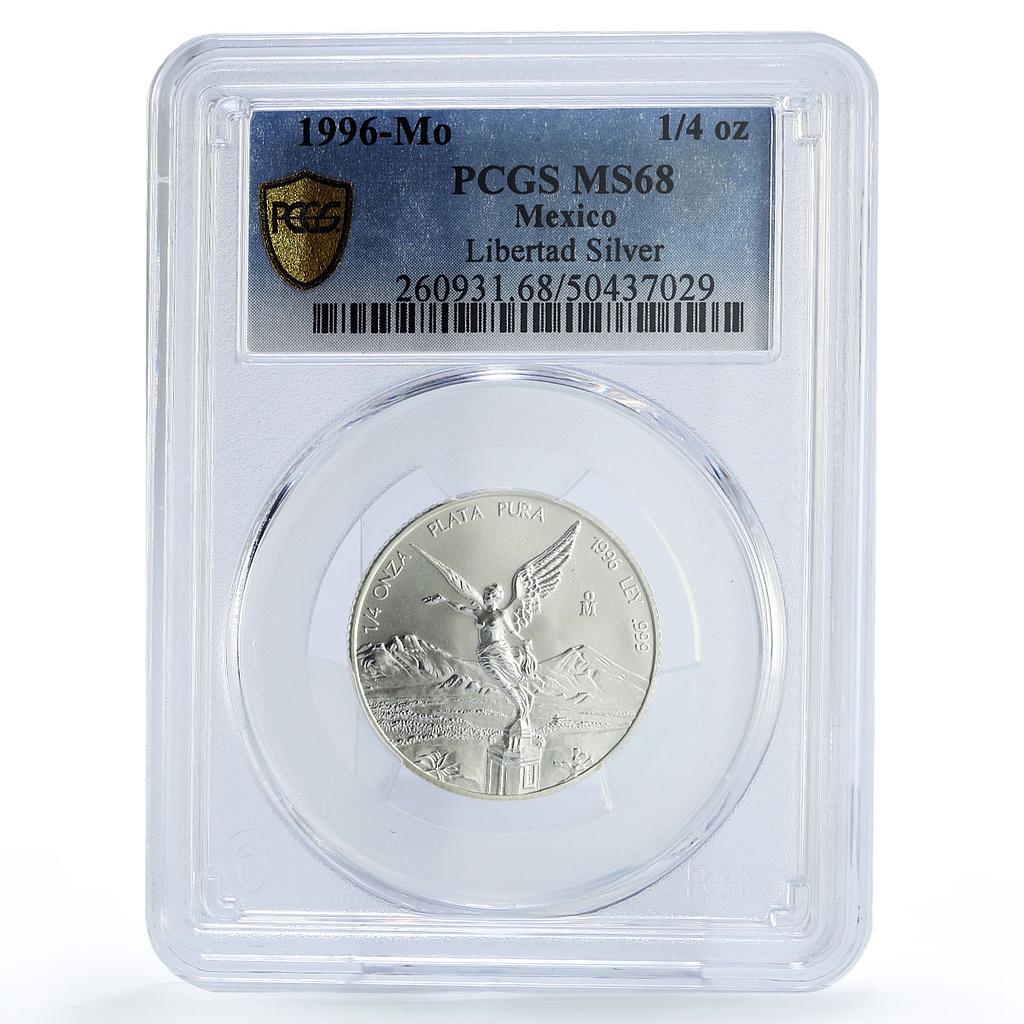 Mexico 1/4 onza Libertad Angel of Independence MS68 PCGS silver coin 1996