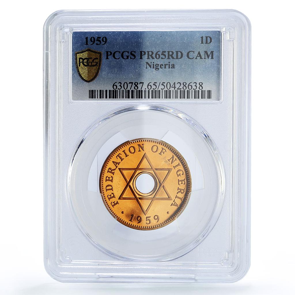 Nigeria 1 penny Federation Coinage Queen Elizabeth PR65 PCGS bronze coin 1959