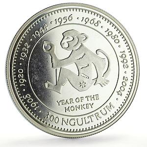 Bhutan 300 ngultrum Lunar Calendar Year of the Monkey proof silver coin 1996