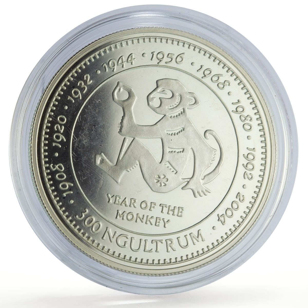 Bhutan 300 ngultrum Lunar Calendar Year of the Monkey proof silver coin 1996