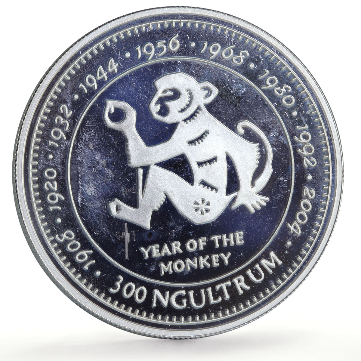 Bhutan 300 ngultrum Lunar Calendar Year of the Monkey proof silver coin 1996