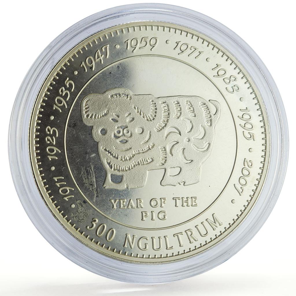 Bhutan 300 ngultrum Lunar Calendar Year of the Pig proof silver coin 1996